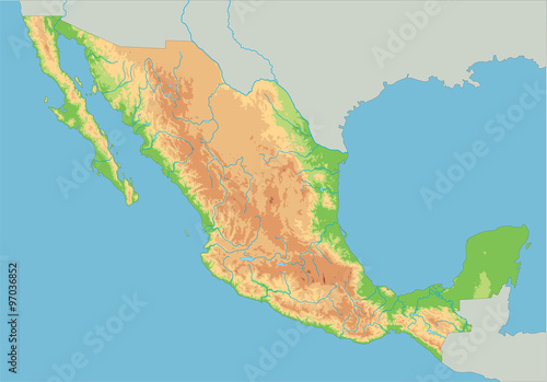 High detailed Mexico physical map.