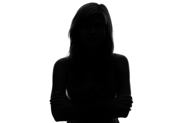 silhouette of a pensive woman on a white background