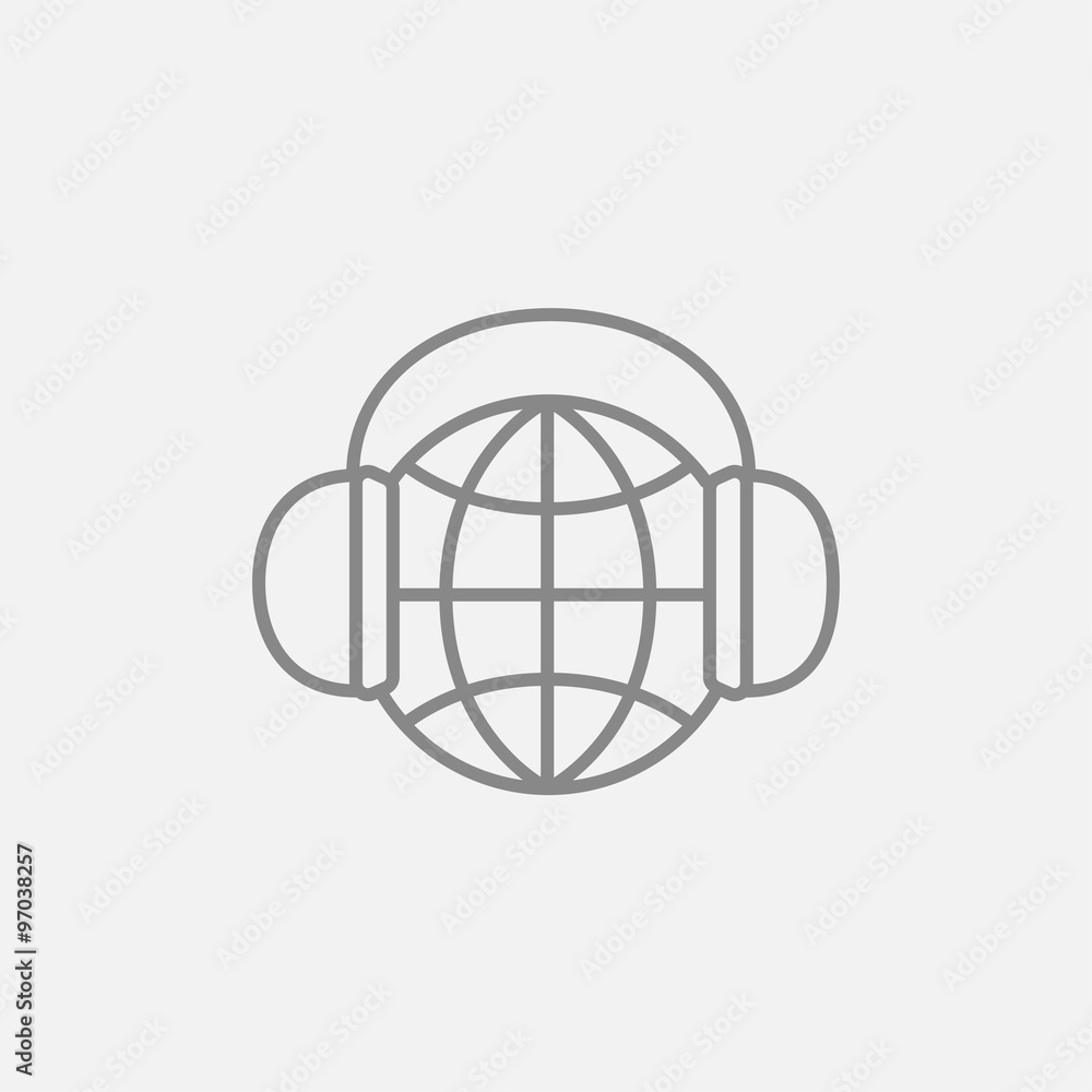 Globe in headphones line icon. Globe in headphones line icon.