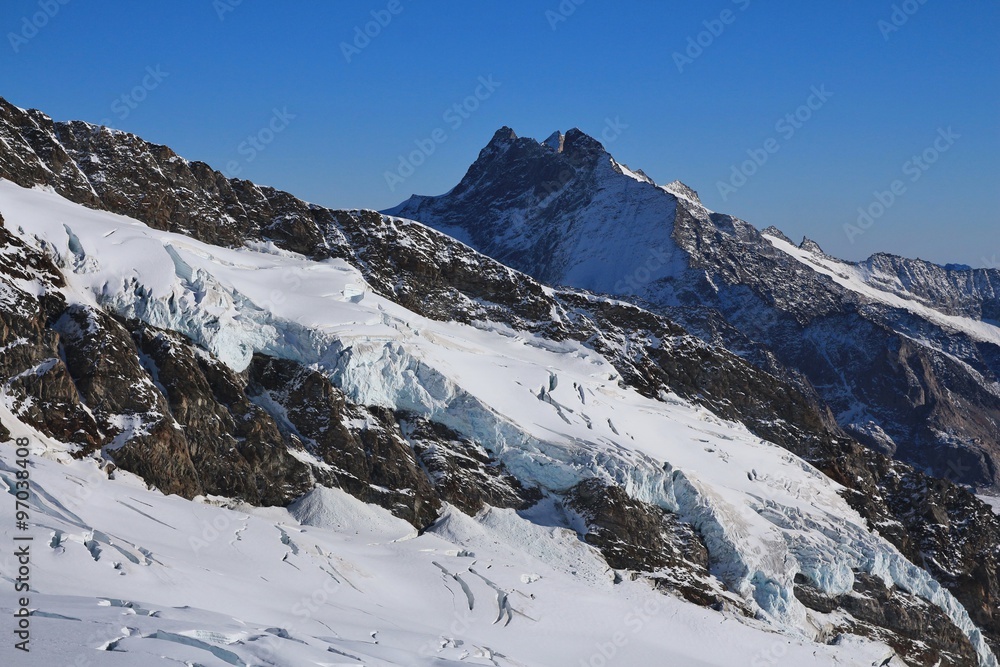 Glacier and high mountain, view from the Jungfraujoch
