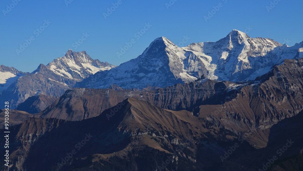 Majestic mountains Eiger, Monch and Jungfrau Majestic mountains Eiger, Monch and Jungfrau