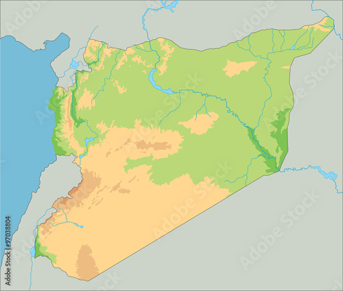 High detailed Syria physical map.