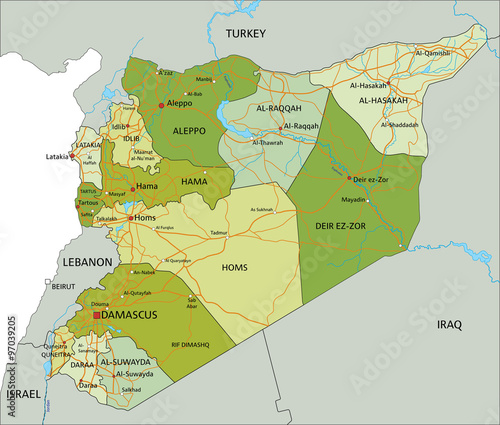 Highly detailed editable political map with separated layers. Syria.