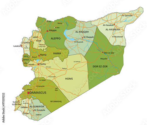 Detailed Syria map against white background