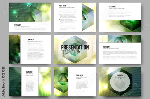 Set of 9 vector templates for presentation slides. Colorful graphic design, abstract background