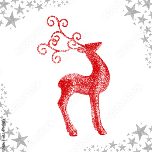Christmas card with red reindeer on a white background