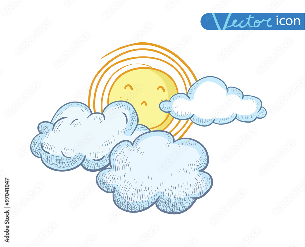 Sun with clouds Doodle Hand Drawn Collection. Sun with clouds Doodle Hand Drawn Collection.