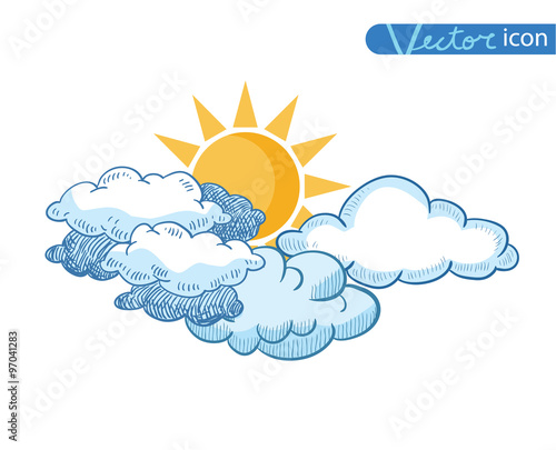 Sun with clouds Doodle Hand Drawn Collection.  