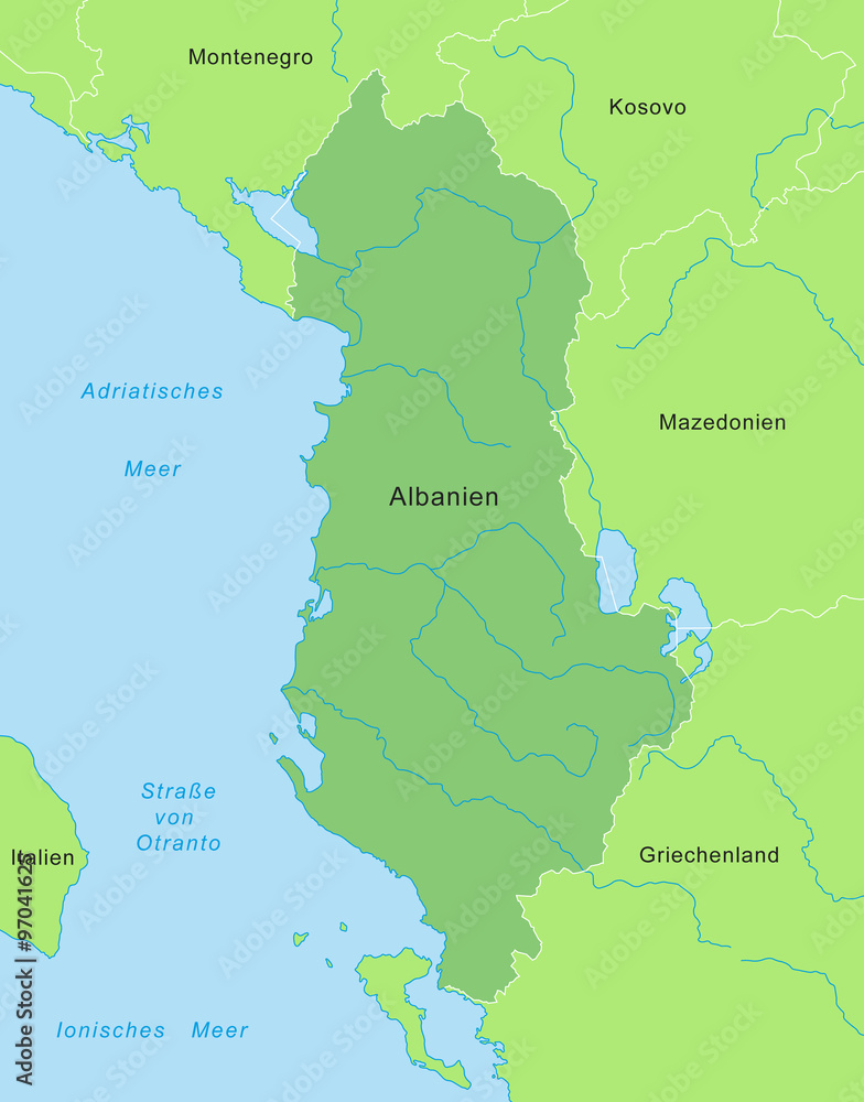 Karte von Albanien - Grün (mit Beschriftung)