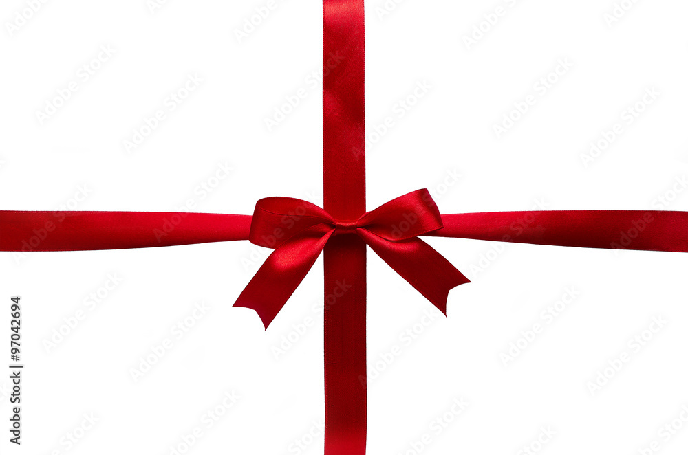 Red ribbon bow on white background isolated Red ribbon bow on white background isolated