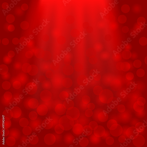 Festive red square background with rays and bokeh