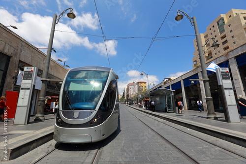 Jerusalem Light Rail tram (train) stop and Central bus station on Jaffa street, Jerusalem, Israel 
