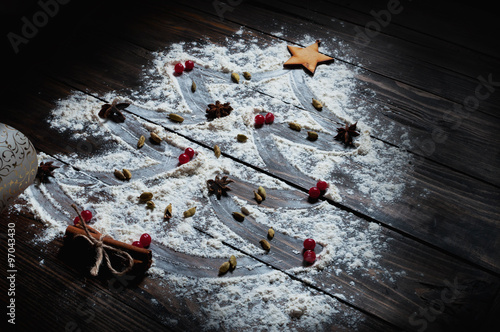 Christmas tree with the flour, cinnamon and anise star spices  photo