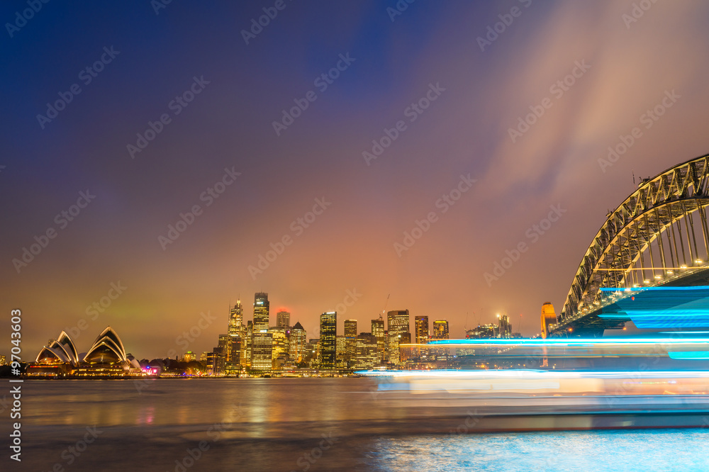 Sydney Harbour night time Panorama viewed from Kirribilli