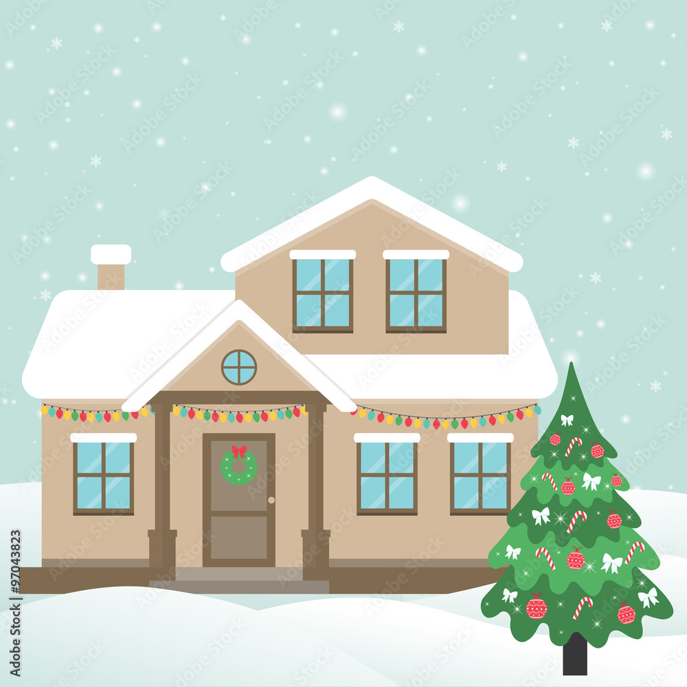 christmas house and fir-tree