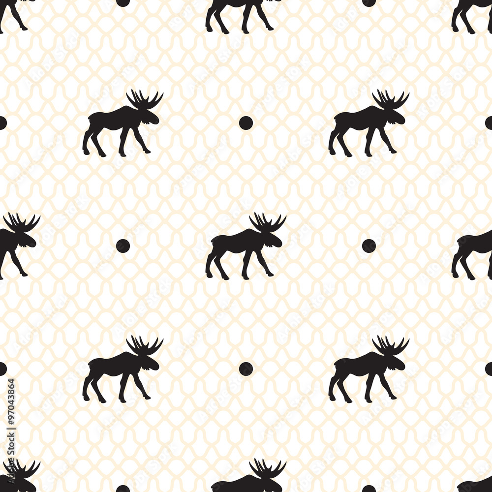Naklejka premium Deer vector seamless pattern with retro dots.