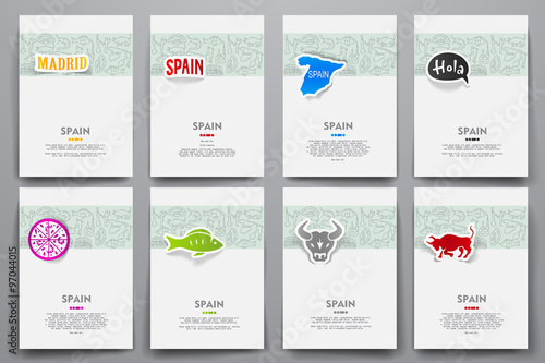 Corporate identity vector templates set with doodles Spain theme