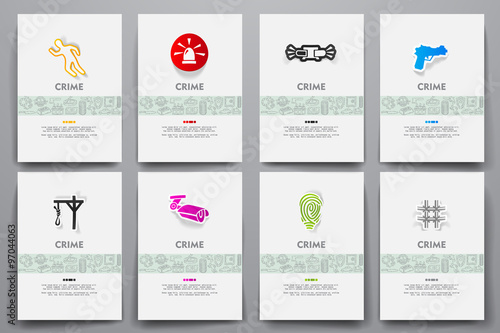 Corporate identity vector templates set with doodles crime theme