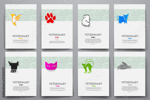 Corporate identity vector templates set with doodles veterinary theme