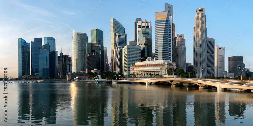 Singapore skyline at central business district, Marina bay, Singapore. Panoramic image.