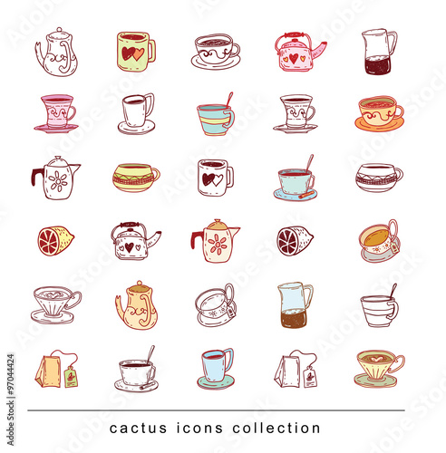  Tea doodle sketch elements.Hand drawn vector illustration