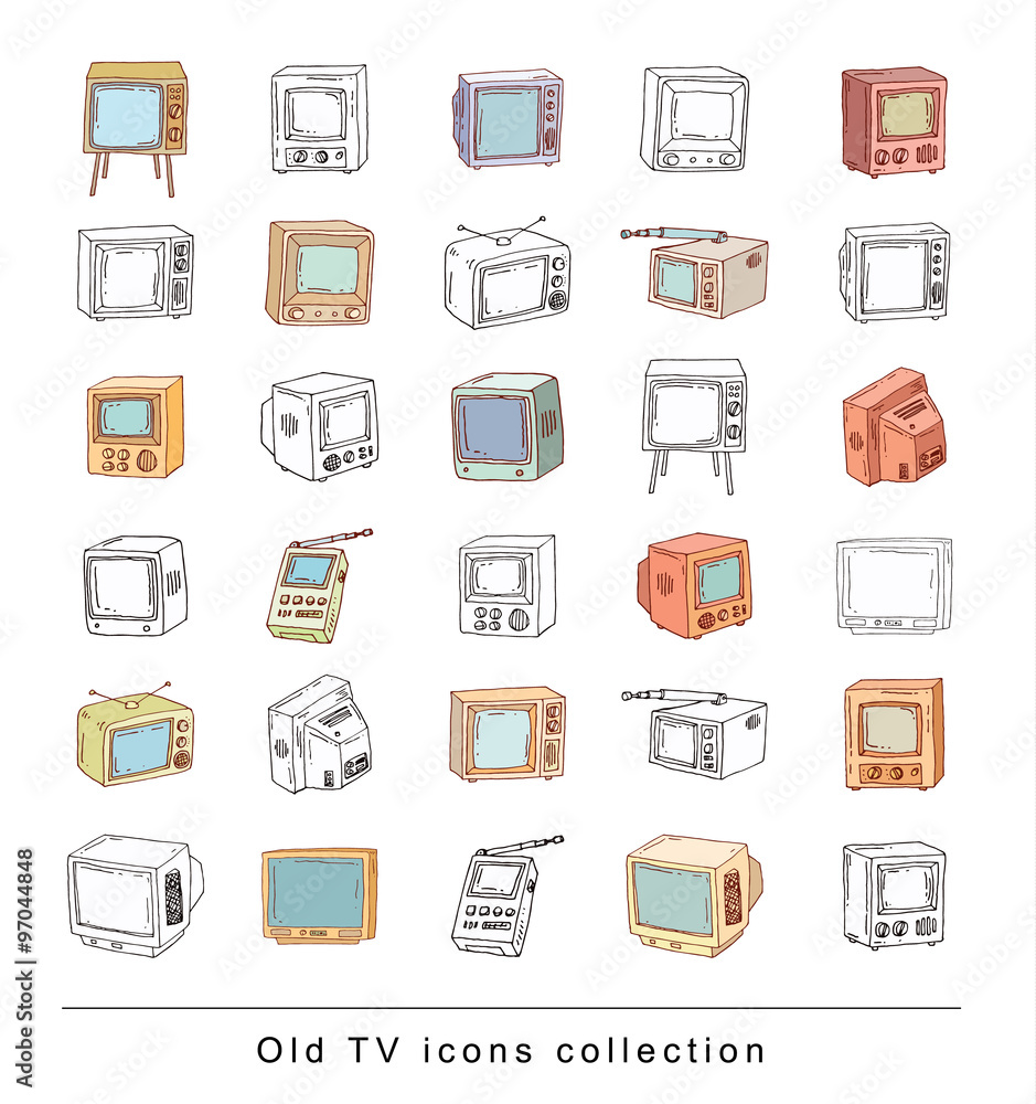 Set Televisions, vintage, vector illustration