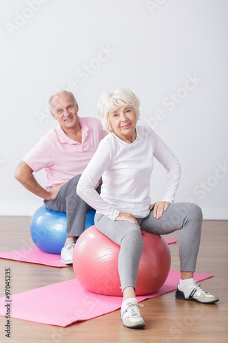 Sporty elderly couple having fun