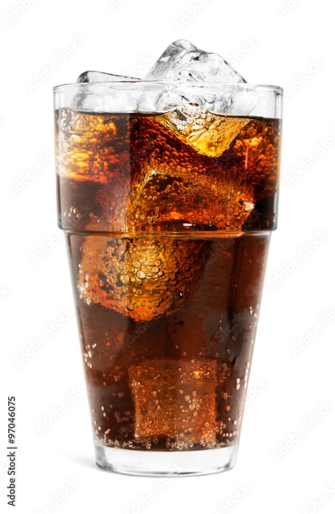 Cold cola soda drink with ice cubes in glass Cold cola soda drink with ice cubes in glass