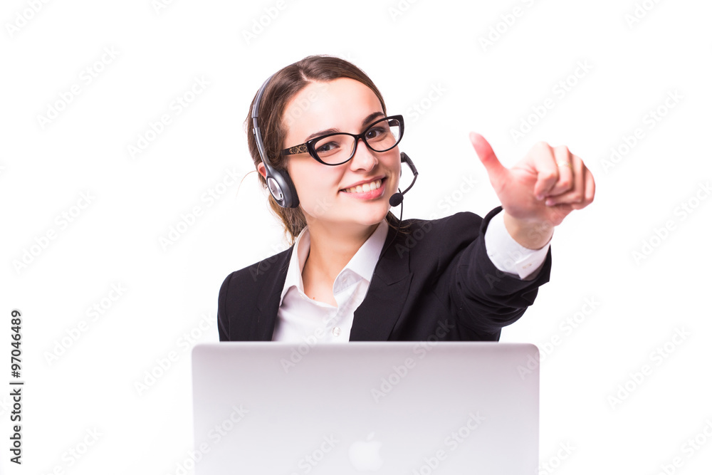 Beautiful business operator isolated on white background Beautiful business operator isolated on white background