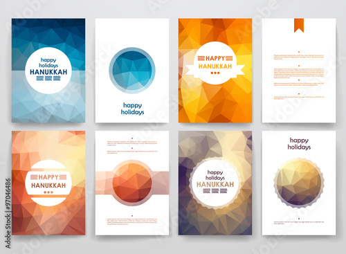 Set of brochure, poster design templates in Hanukkah style