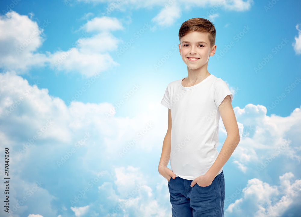 happy boy in white t-shirt and jeans happy boy in white t-shirt and jeans
