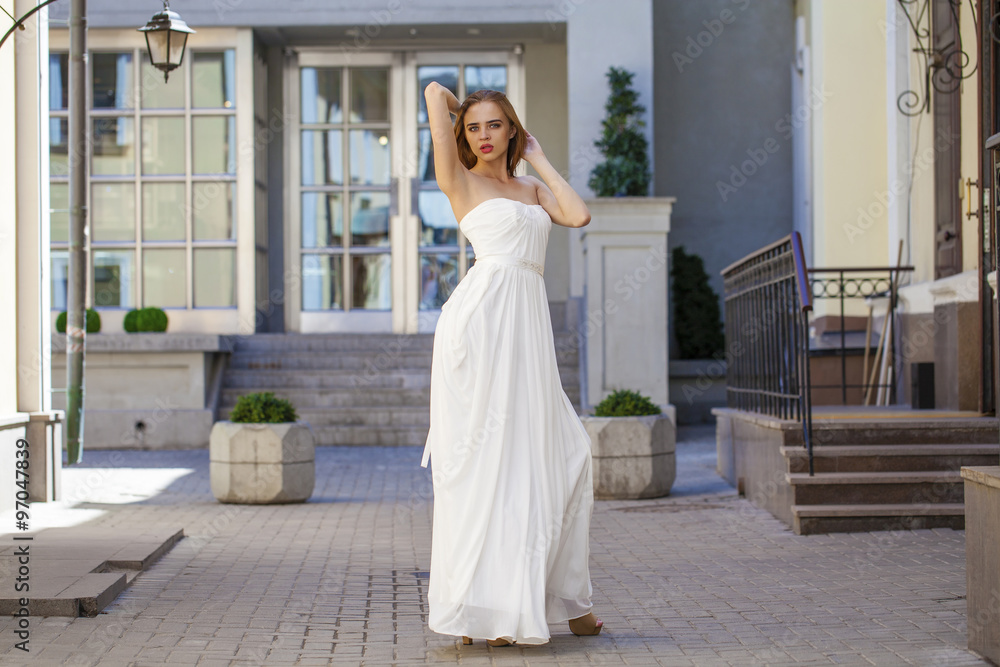 Full length portrait of beautiful model woman with long legs wea Full length portrait of beautiful model woman with long legs wea