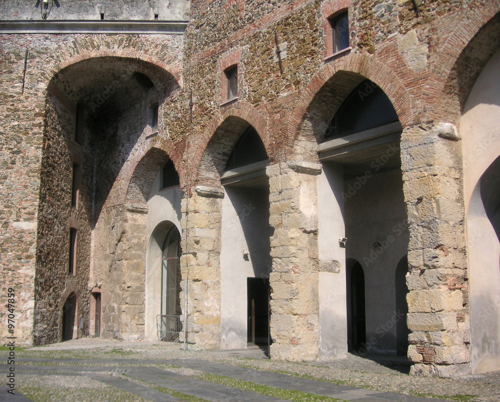 Old brickwork arcades of the fort in Savona