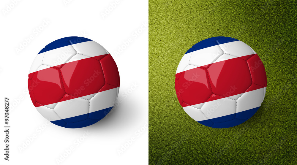 3d realistic soccer ball with the flag of Costa Rica on it isolated on white background and on green soccer field. See whole set for other countries. 3d realistic soccer ball with the flag of Costa Rica on it isolated on white background and on green soccer field. See whole set for other countries.