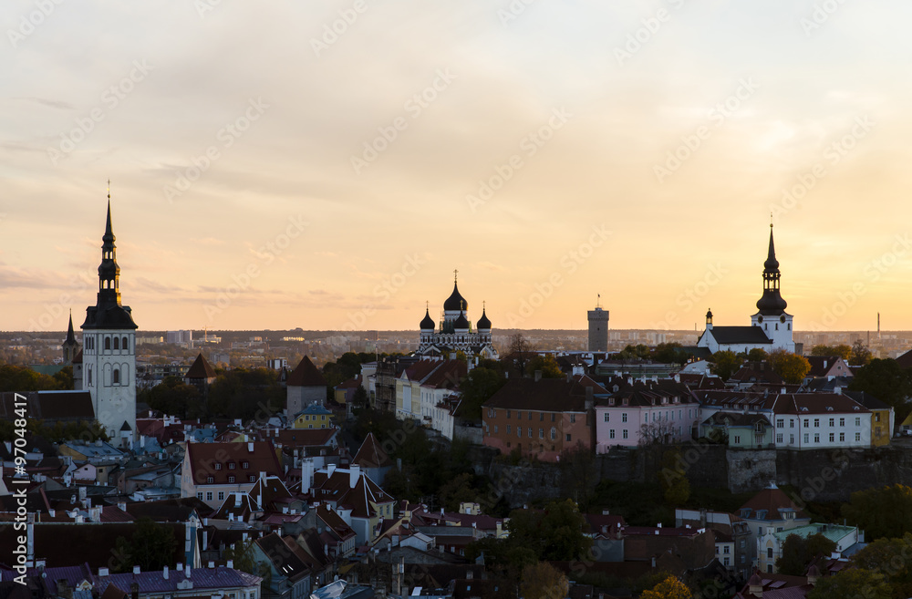 Three orthodox churches in the old town of Tallinn, Estonia
