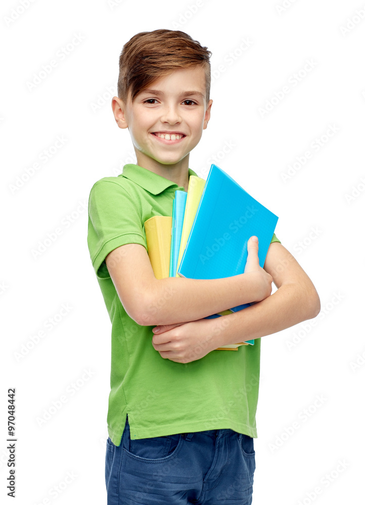 happy student boy with folders and notebooks happy student boy with folders and notebooks