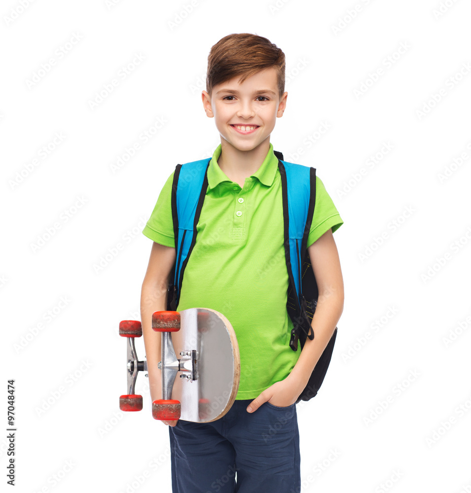 happy stdent boy with backpack and skateboard happy stdent boy with backpack and skateboard