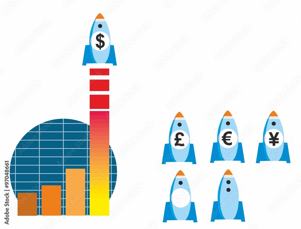 Rocketing Sales Infographic with currency variants Rocketing Sales Infographic with currency variants