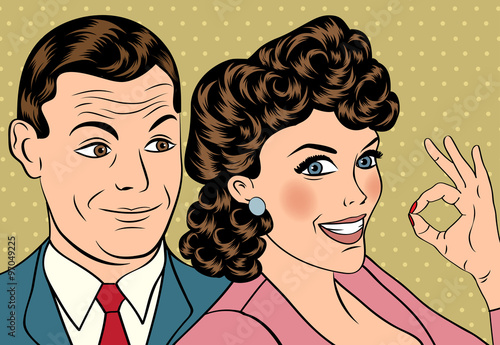 Man and woman love couple in pop art comic style