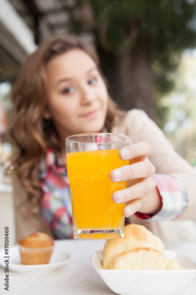 Girl in the street drink a juice Girl in the street drink a juice