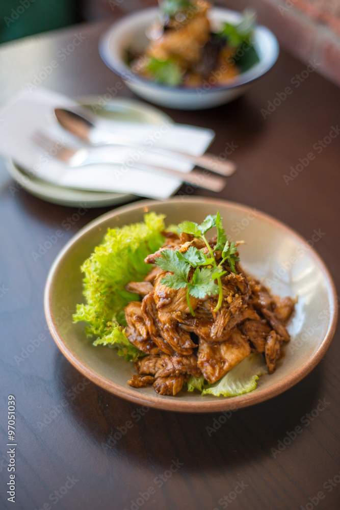 Stir fried Garlic chicken. Thai food. Stir fried Garlic chicken. Thai food.