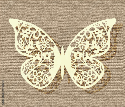 Lace Butterfly on texture background in beige colors. Vector