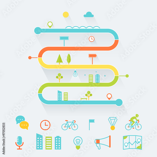Timeline, Route and Road Map Infographics Elements Set