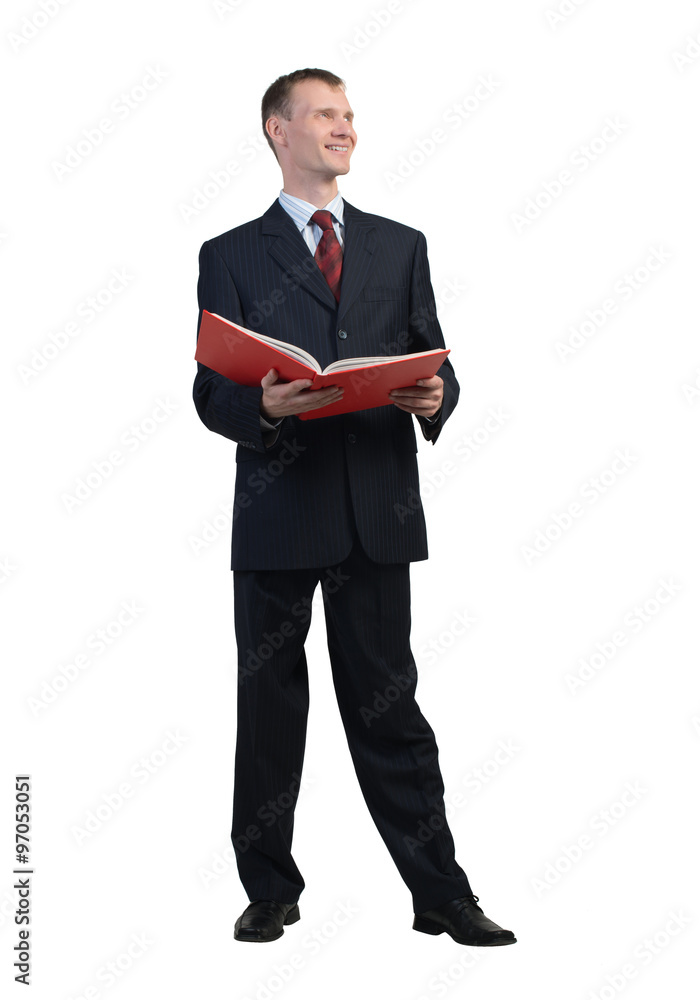 Businessman reading red book Businessman reading red book