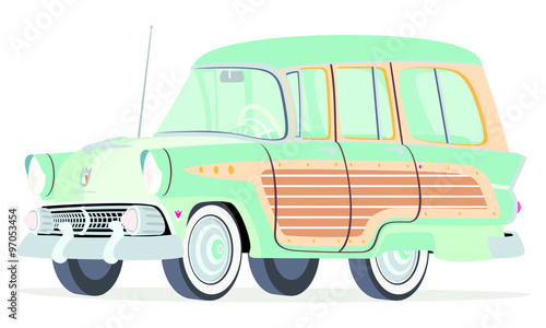 Caricatura Ford Fairline Country Squire 1955 verde vista frontal y lateral