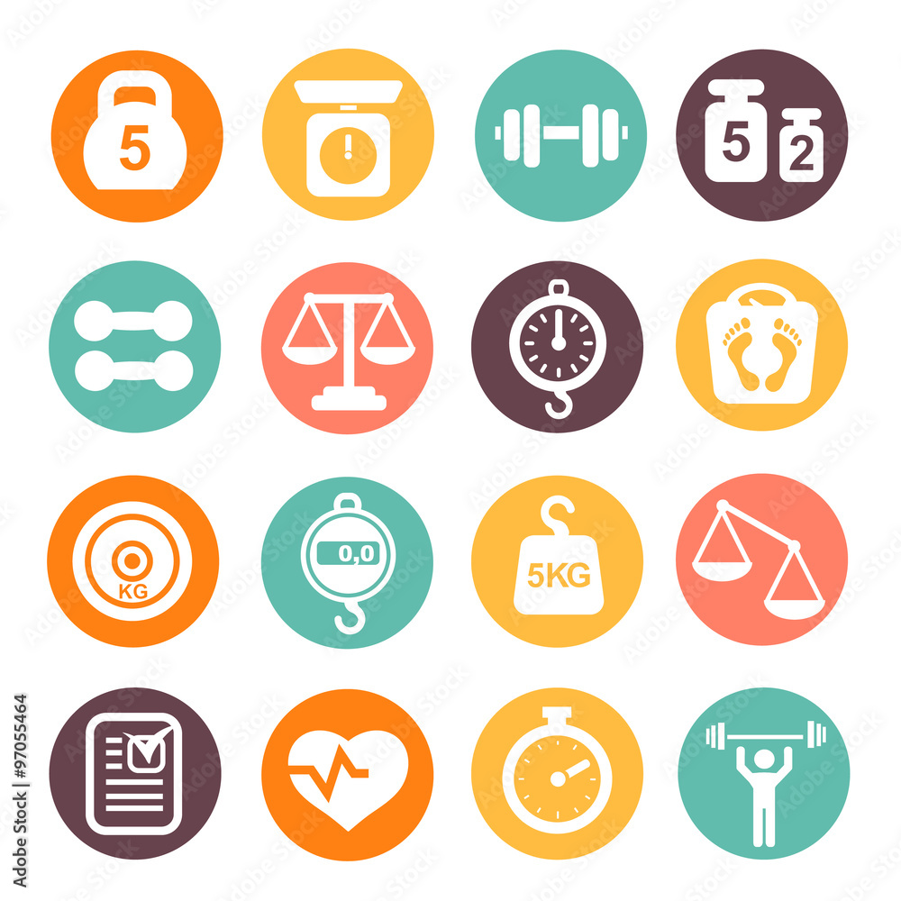 weight and fitness colored icon set weight and fitness colored icon set