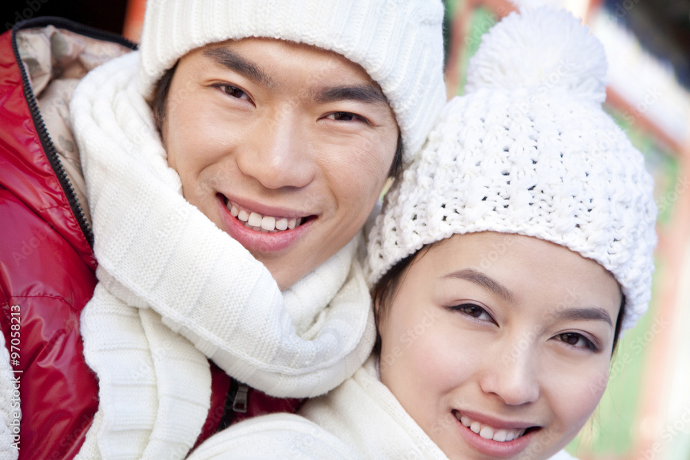 Young couple holding red lantern Young couple holding red lantern