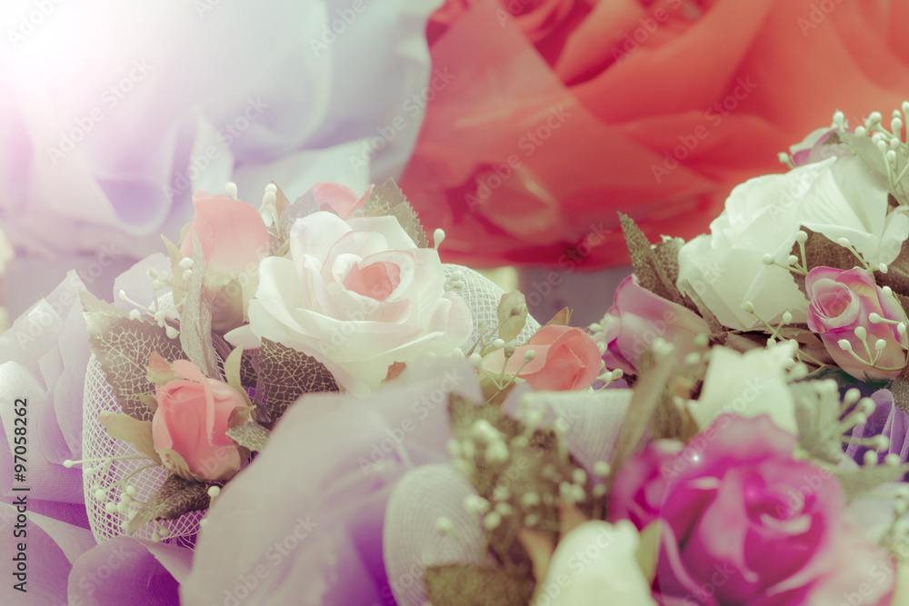 closeup bouquet of colorful artificial flower.soft focus, vintage style closeup bouquet of colorful artificial flower.soft focus, vintage style
