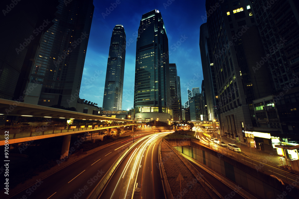 traffic in Hong Kong at sunset time