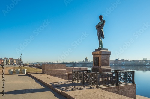 Monument to Admiral Krusenstern on the banks of the Neva River in St. Petersburg photo